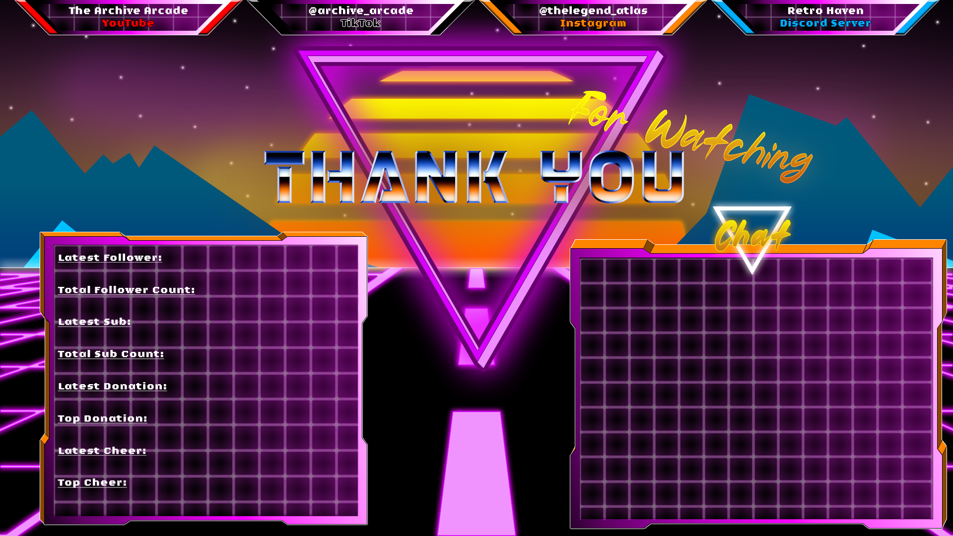 A Synthwave background for a stream ending soon.